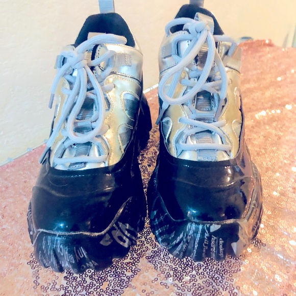 ANTHONY WANG PLATFORM SNEAKERS BLACK AND SILVER EXCELLENT CONDITION - Picture 3 of 12